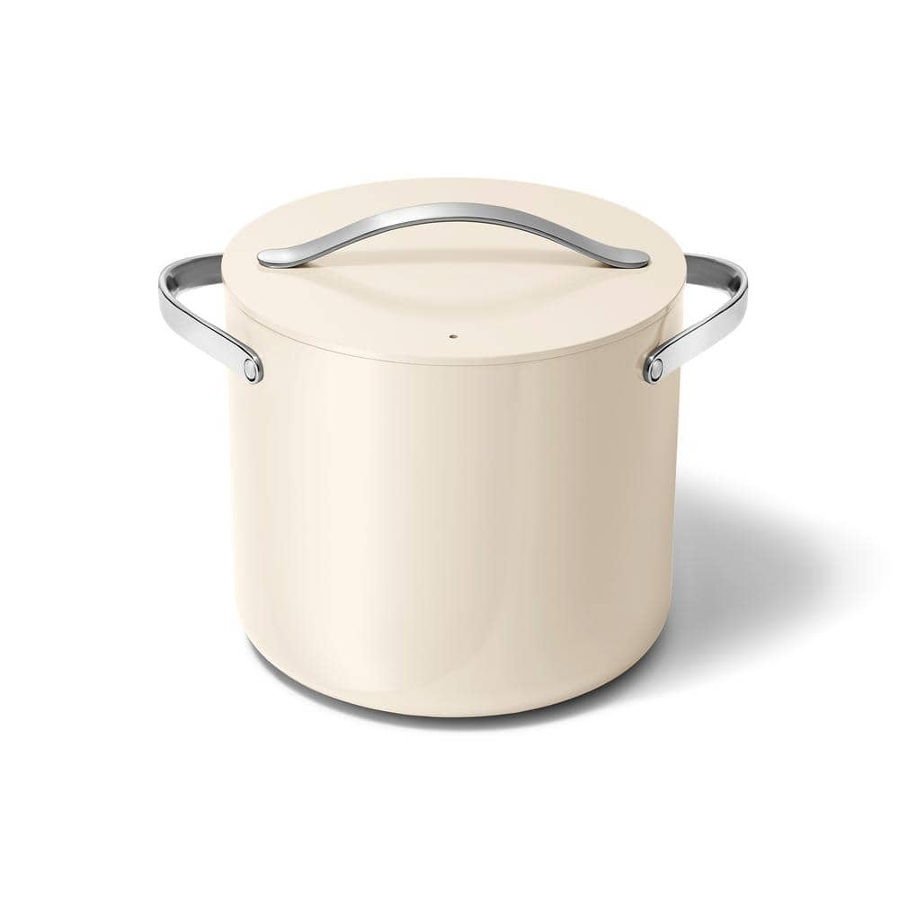 CARAWAY HOME Cookware+ 12 qt. Cream Ceramic Nonstick Stock Pot with Lid