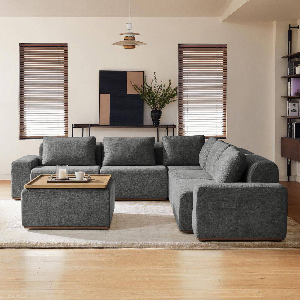 Alberto 112.25 in. 5-piece Polyester Sectional Sofa with Wide Armrests in. Grey