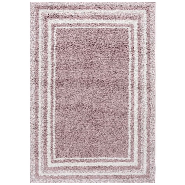 SAFAVIEH Border and Stripe Shag 5 ft. x 8 ft. Pink/Ivory Concentric Border Area Rug