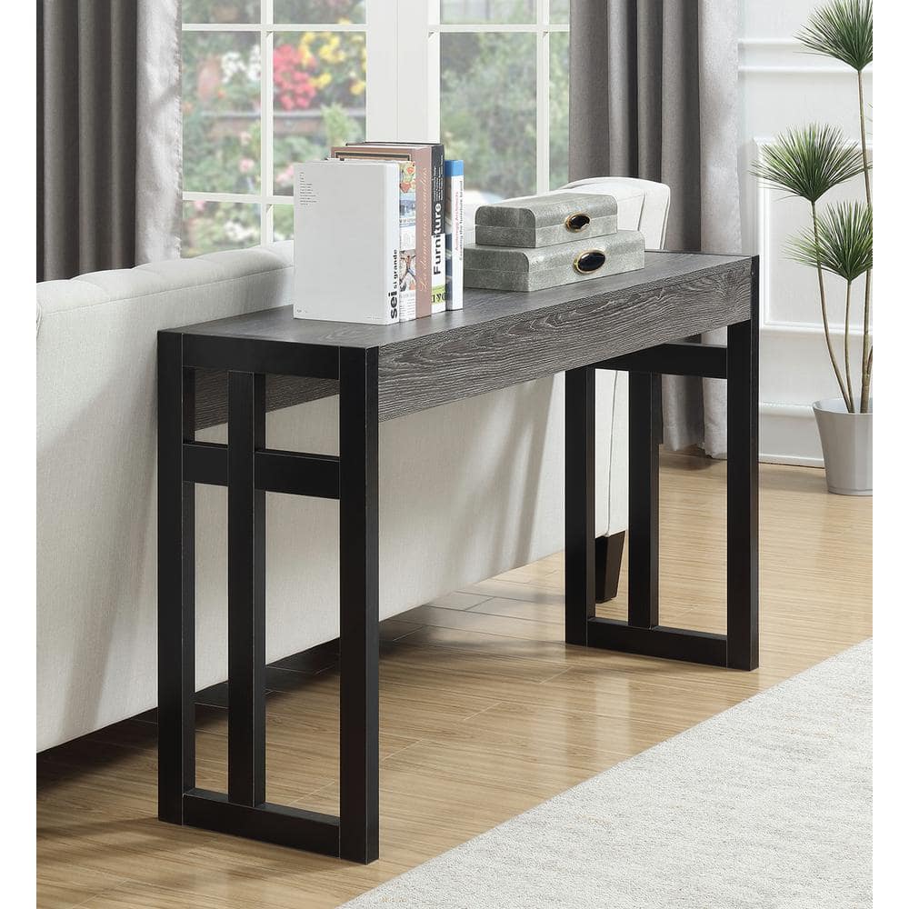 Weathered Gray & Black Solid Wood Console Table with Storage