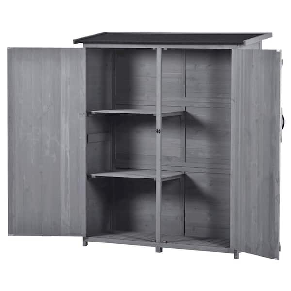 Unbranded 55.1 in. W x 20 in. D x 63.8 in. H Gray Wood Outdoor Storage Cabinet, Tool Organizer with Waterproof Asphalt Roof