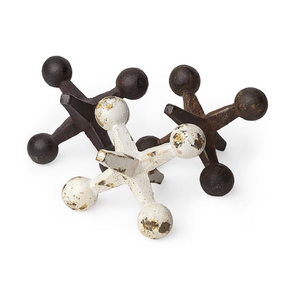 HomeRoots 7 in. White Iron Jack Sculptures (Set Of 3)
