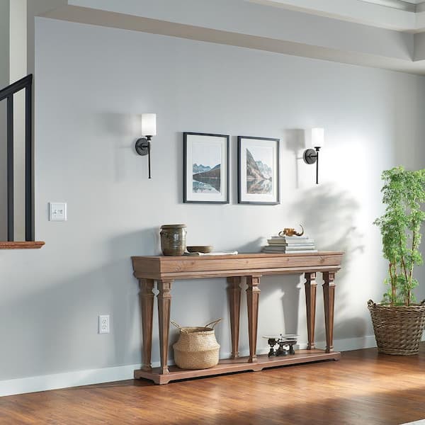 Joelson 1-Light Olde Bronze Bathroom Indoor Wall Sconce Light with Satin Etched Cased Opal Shade