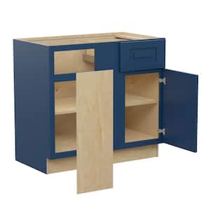Grayson Mythic Blue Painted Plywood Shaker Assembled Corner Kitchen Cabinet Soft Close 36 in W x 24 in D x 34.5 in H