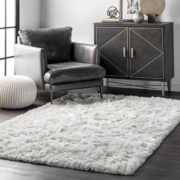 Latonia Silken Shag Pearl White 3 ft. x 8 ft. Runner Rug