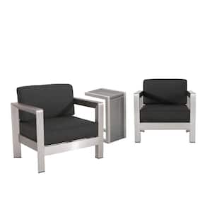 Alvira Silver 3-Piece Aluminum Patio Conversation Set with Grey Cushions