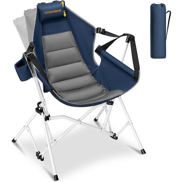 VIVOHOME Indoor/Outdoor Portable Metal Folding Lawn Chair with Adjustable Back Support in Blue and Gray