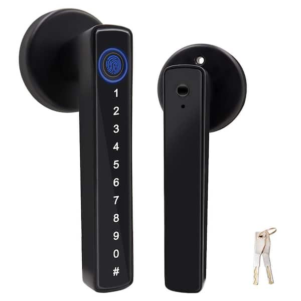 Single Cylinder Smart Door Handle with Keyless Entry, Fingerprint, Anti-Peep Password, Emergency Charging Port