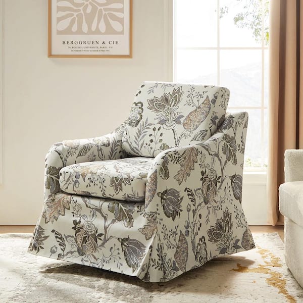 JAYDEN CREATION Albert Jacobean Floral Slipcover Swivel Accent Chair with Removable Cushion