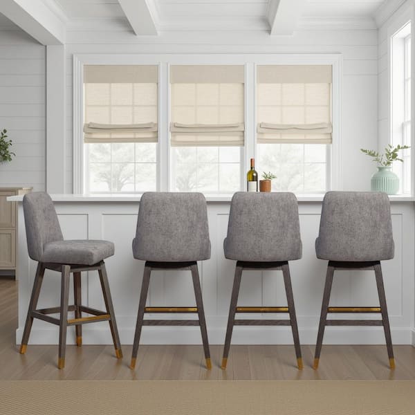 Amelia 30 in. Mocha/Gray Oak High Back Rubberwood Bar Stool with Polyester Seat (Set of 4)
