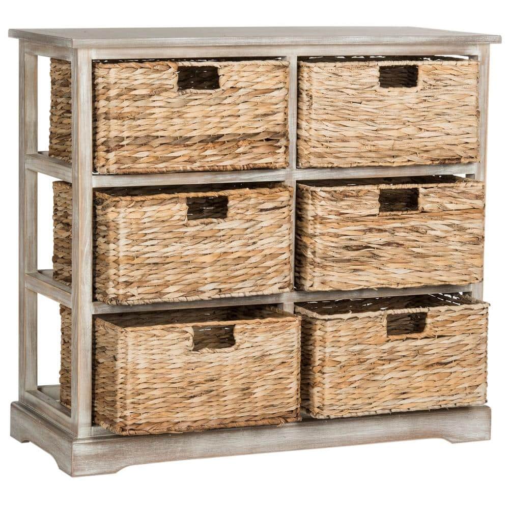 Vintage White 6-Basket Wicker Storage Chest