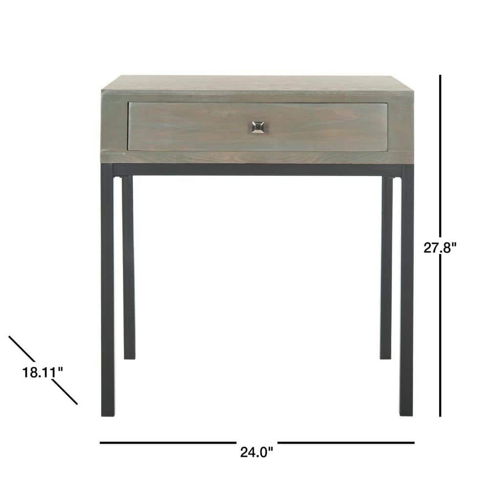 Adena 24" Gray Wood and Metal Rectangular End Table with Storage