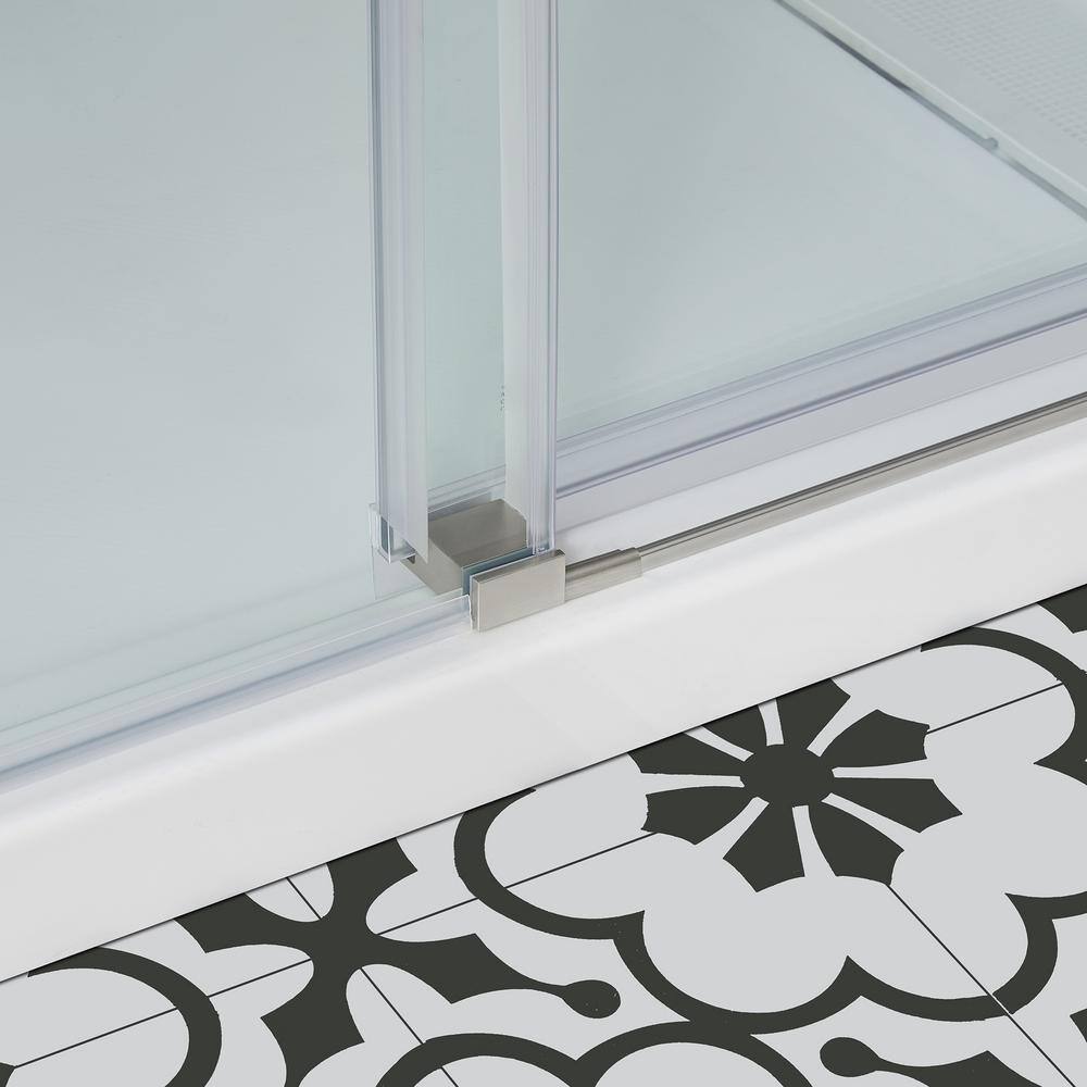 Satin Nickel Frameless Sliding Soft Close Shower Door with Clear Glass