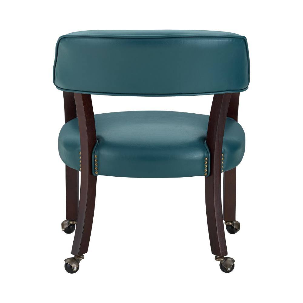 Blue Faux Leather Upholstered Wood Arm Chair