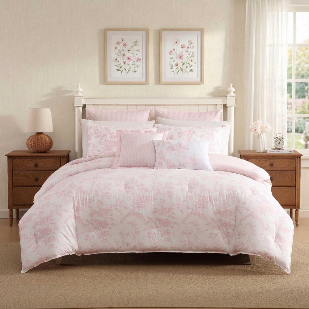 LAURA ASHLEY Natalie Reversible 7-Piece Light Pink Cotton Full