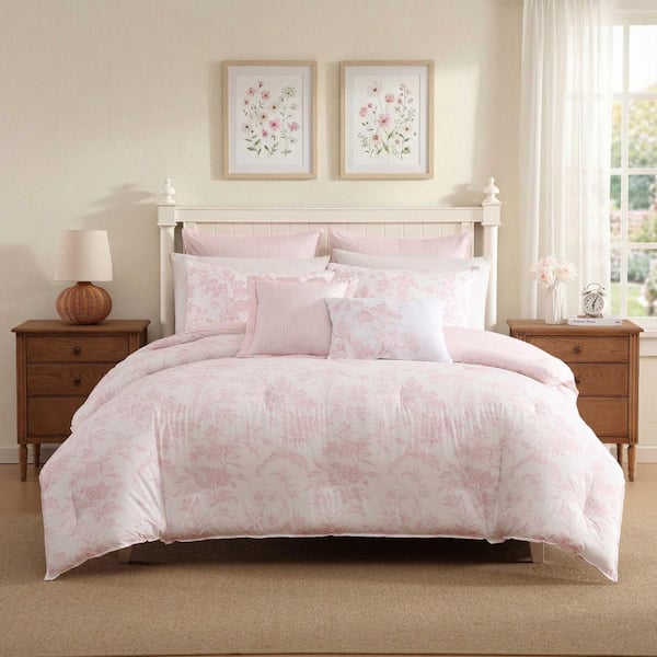 LAURA ASHLEY Natalie Reversible 7-Piece Light Pink Cotton King