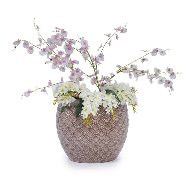 Set of 3 13 in. Round Brown Ceramic Flower Pot with Drainage-Frost Resistant Planter for Indoor Outdoor