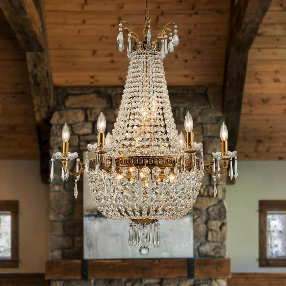 30 in. Classic Elegance 12-Light Antique Bronze Empire Crystal Chandelier