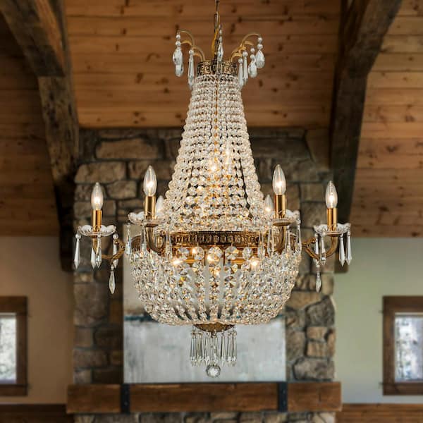 ALOA DECOR 30 in. Classic Elegance 12-Light Antique Bronze Empire Crystal Chandelier