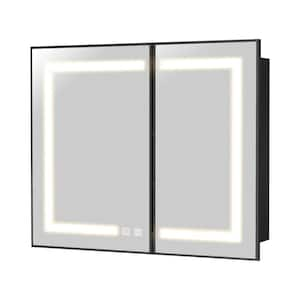 36 in. W x 30 in. H Bright Rectangular Black Wall Mount LED Lighted Medicine Cabinet with Mirror