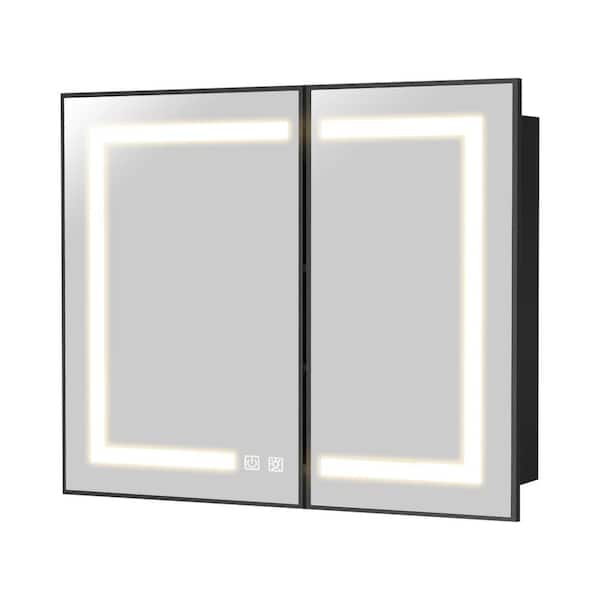 HOMEIBRO 36 in. W x 30 in. H Bright Rectangular Black Wall Mount LED Lighted Medicine Cabinet with Mirror