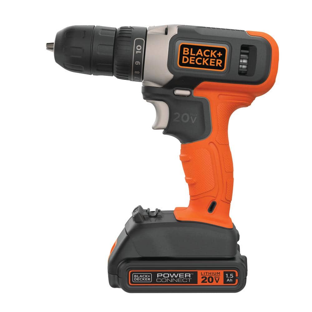 BLACK+DECKER 20V Lithium-Ion Cordless 3/8 in. Drill/Driver with 1.5Ah Battery and Charger BCD702C1