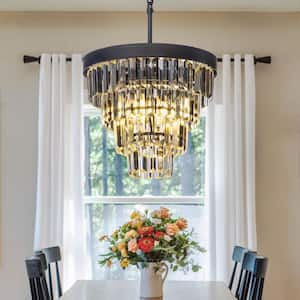 3-Light Tiered Matte Black Mini Chandelier With Clear Crystals