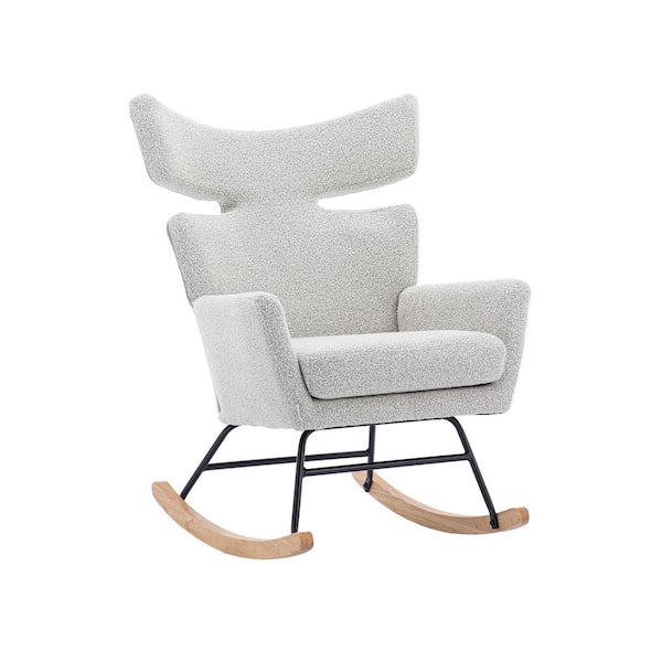 Unbranded Oyster Gray Upholstered Fish Tail Comfortable Rocking Chair