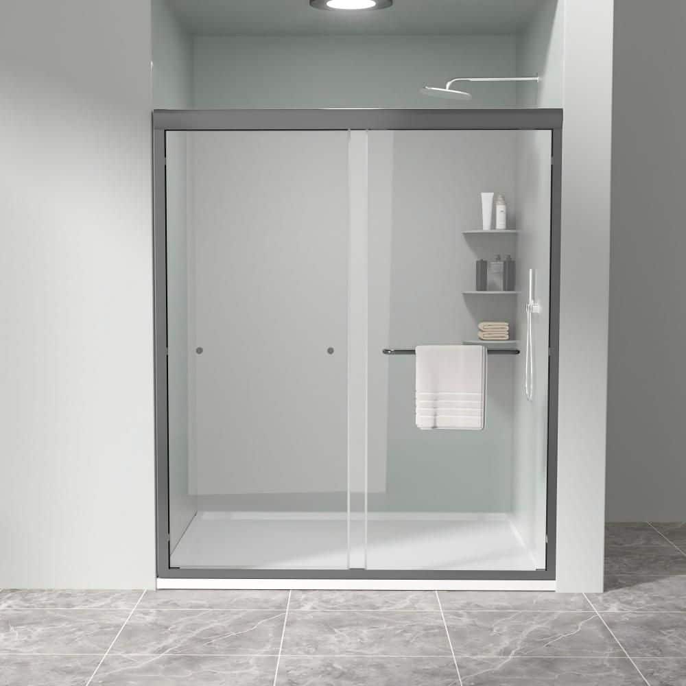 Double Bypass Sliding Shower Door, Semi-Frameless, 56-60 in. W x 72 in. H, Matte Black Finish with Tempered Glass price history on PriceWatchPro