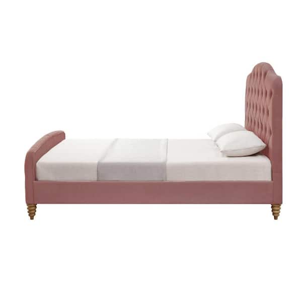 HomeRoots Pink Wood Frame Twin Panel Bed with Tufted; Upholstered