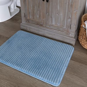 Roswell 17 in. x 24 in. Blue Linen Polyester Machine Washable Bath Mat