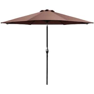 9 ft. Market Outdoor Patio Umbrella Picnic Table Umbrella with Push Button Tilt and Crank in Brown