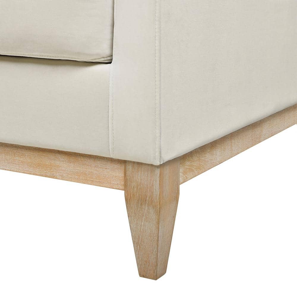Knox 84" French Beige Velvet Lawson Sofa with Wood Base