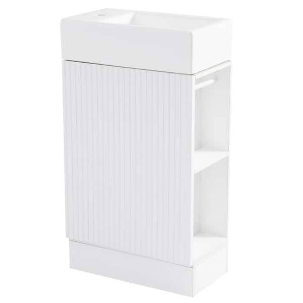 Tileon 18.6 in. W x 10.6 in. D x 33.2 in. H Single Freestanding Bath Vanity in White with White Ceramic Sink and Open Shelves