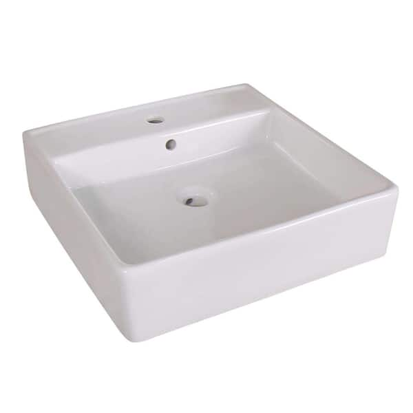 FINE FIXTURES Modern White Vitreous China Square Vessel Sink VE2020W1 ...