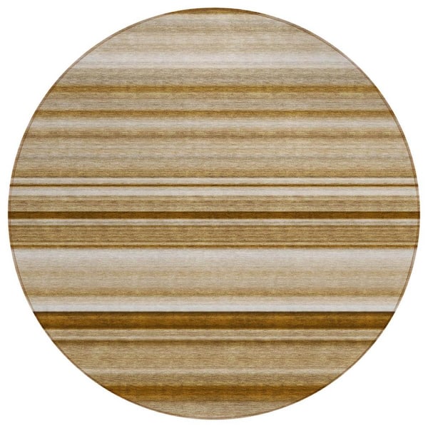 Choclate 8 ft. Round Woven Striped Polyester Round Indoor/Outdoor Area Rug