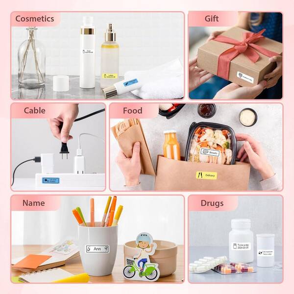 Ahfiwaso - Label Maker Machine with Tape, Built-in Cutter and Multiple Templates in Pink