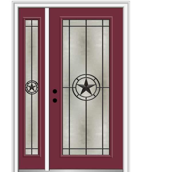 MMI Door Elegant Star 53 in. x 81.75 in. Full Lite Decorative Glass Burgundy Painted Fiberglass Prehung Front Door