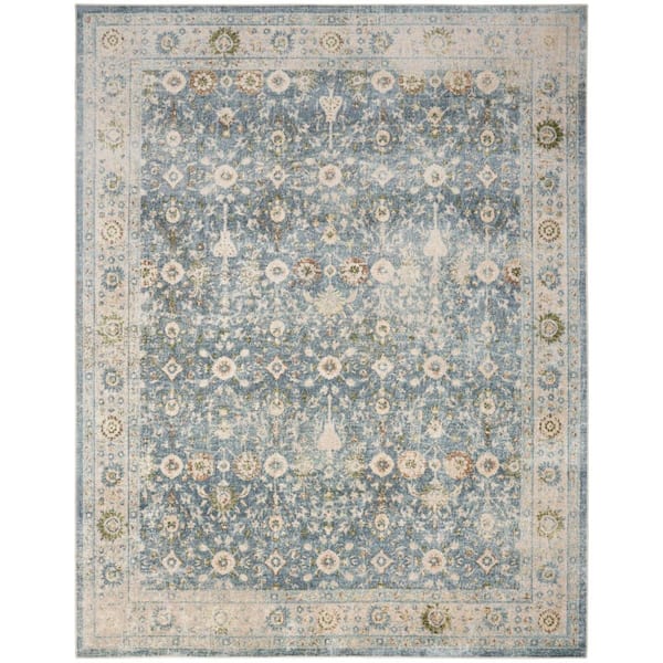 Nourison Astra Machine Washable Teal Beige 8 ft. x 10 ft. Distressed Traditional Area Rug