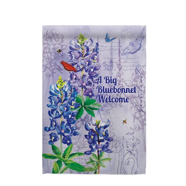 13 in. x 18.5 in. Bluebonnet Welcome Butterflies Bee Flower Big Floral Spring Vertical Double-Sided Garden Flag
