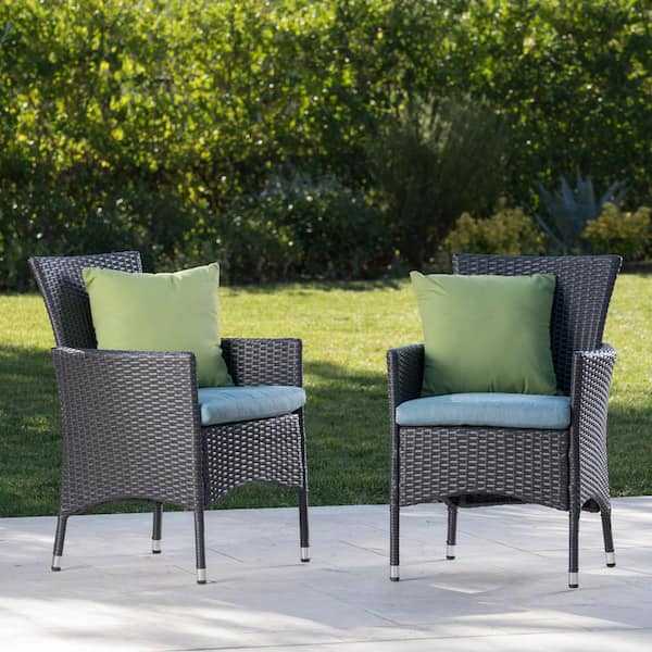 Noble House Malta Gray Plastic Outdoor, Cliff Grey Wicker Outdoor Dining Chair