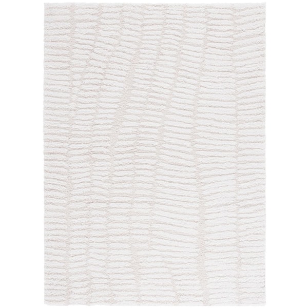 Rumi Shag 9 ft. x 12 ft. Ivory/Light Beige Striped Area Rug