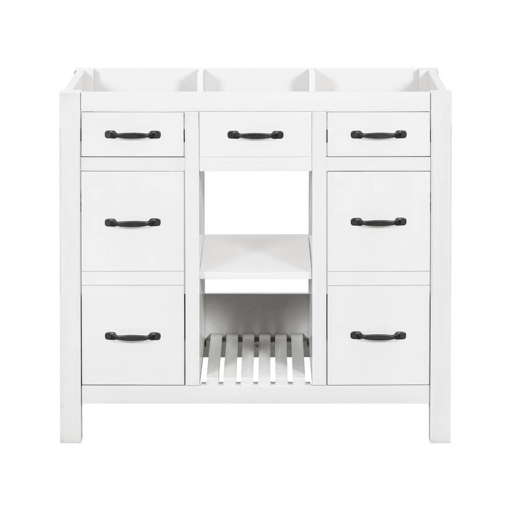 35.51 in. W x 17.87 in. D x 32.99 in. H Freestanding Bath Vanity Cabinet without Top with 2-Drawers and 2-Doors in White price history on PriceWatchPro
