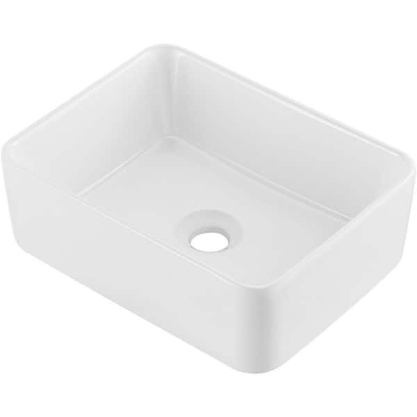 Rectangle Vessel Sink 16 x 12 in. Bathroom Vessel Sink Countertop, White Ceramic Bathroom Countertop Sink, Well-Packaged