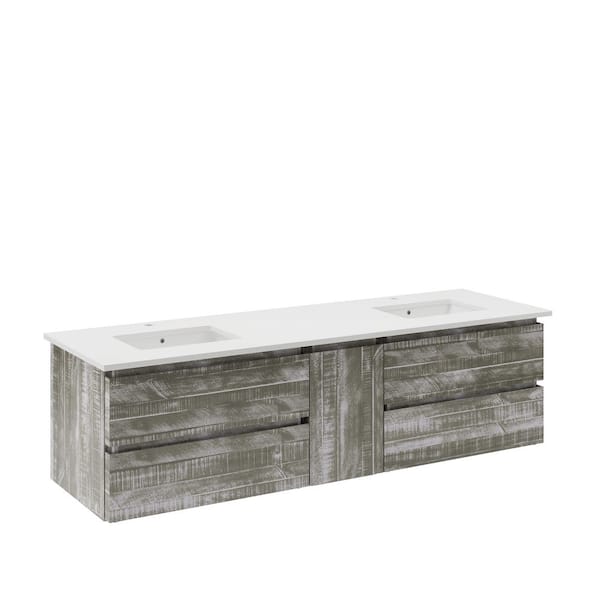 Fresca Formosa 72 in. Double Sink Wall Mount Floating Sage Gray Bath Vanity with White Quartz Top and Undermount Ceramic Sink