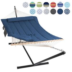 10 ft. x 12 ft. Quilted Rope Hammock and 12 ft. Steel Hammock Stand with Detachable Pillow, Navy