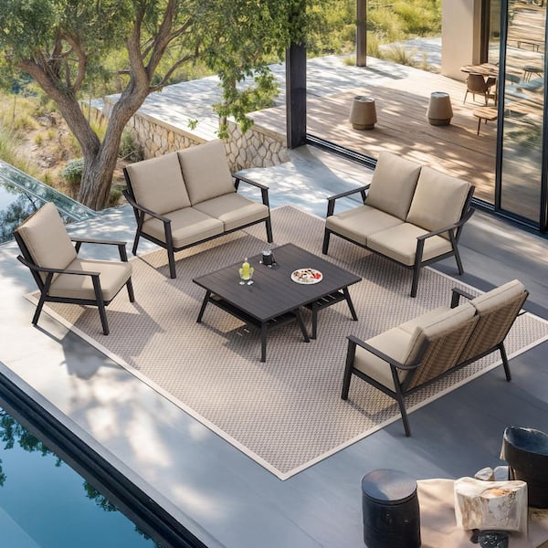 PURPLE LEAF 6 Piece Patio Furniture Set w/ Thick Cushions Metal Patio Conversation Sets Armchair and 3 Loveseats and 2 Coffee Tables