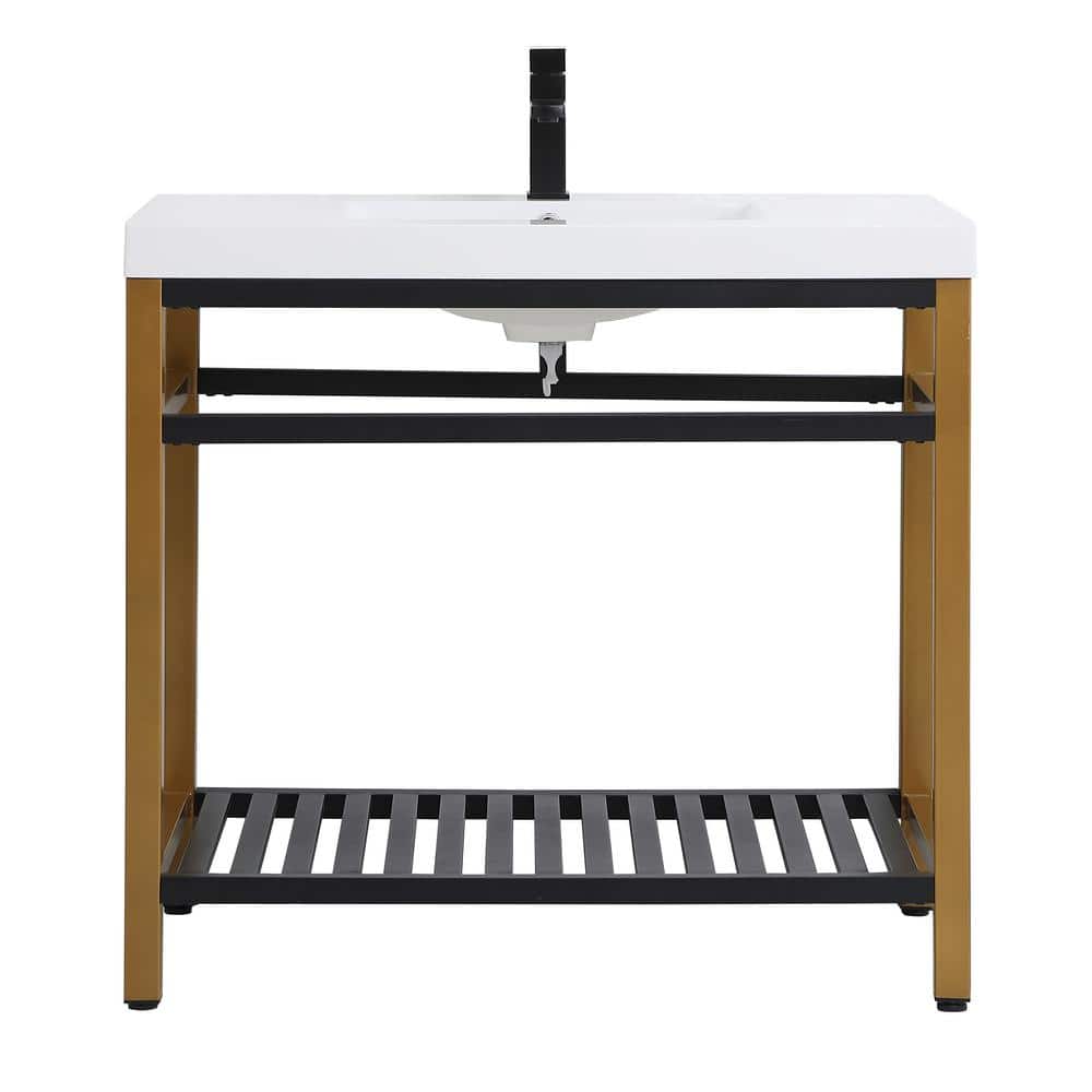 Simply Living 36 in. Single Bathroom Metal Vanity in Golden Black with Resi