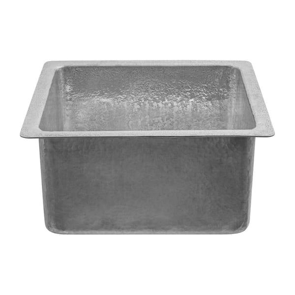 Premier Copper Products Terra Firma 9 Gauge Copper 16 in. x 14 in. x 8 in. Drop-in/Undermount Bar Sink in Nickel Finish with 3.5 in. Drain Size
