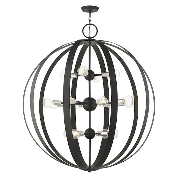 Hastings 16-Light Black Globe Foyer Chandelier with Brushed Nickel Accents